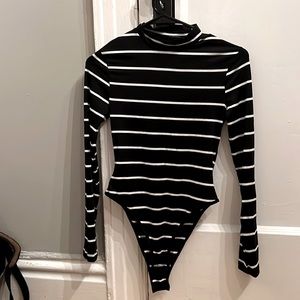 Black & White striped high neck Bodysuit